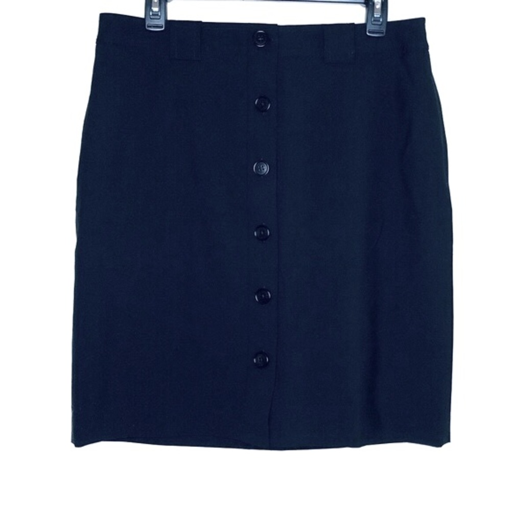 BROOKS BROTHERS | Black Wool Blend Stretch Button Front Skirt Workwear